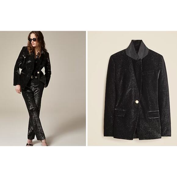 J. Crew Collection Helena Black Metallic Corduroy Jacket Blazer 14 NWT - Picture 3 of 15